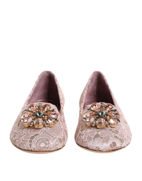 Rosa Taormina Spitze Kristalle Flats Schuhe