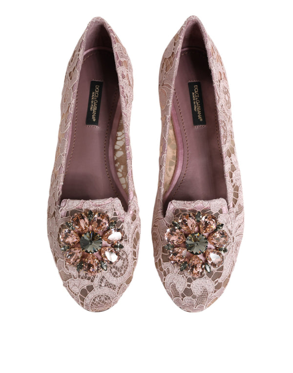 Rosa Taormina Spitze Kristalle Flats Schuhe
