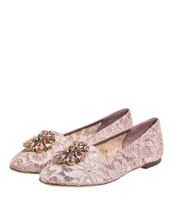 Rosa Taormina Spitze Kristalle Flats Schuhe