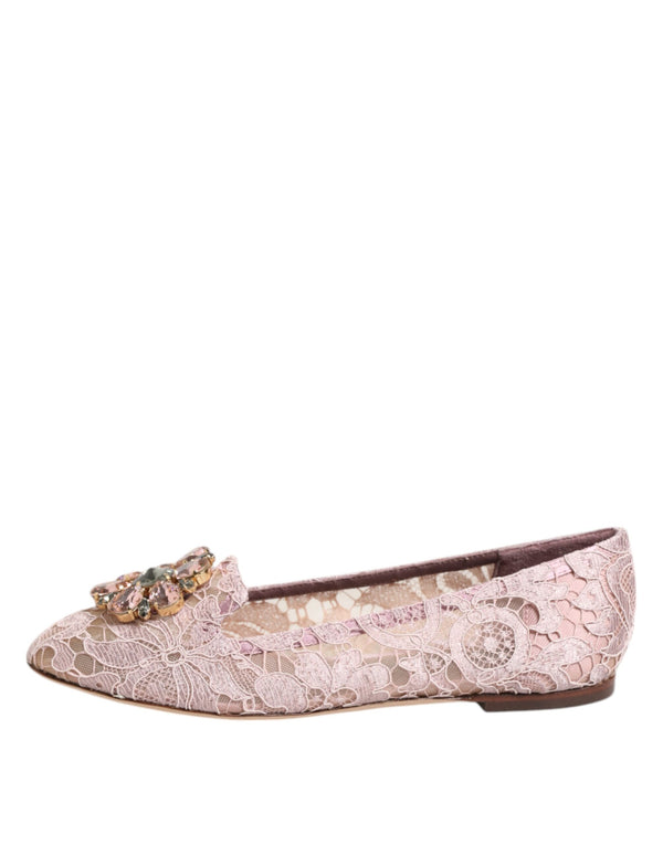 Rosa Taormina Spitze Kristalle Flats Schuhe