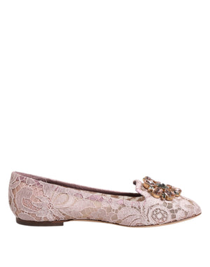 Rosa Taormina Spitze Kristalle Flats Schuhe