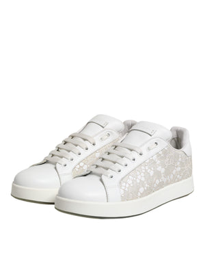 Weiße Spitze Leder Low Top Sneaker Schuhe