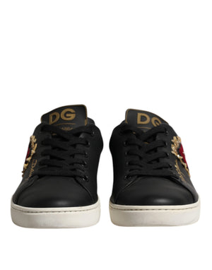 Schwarzes Leder Sacred Heart Sneakers Schuhe