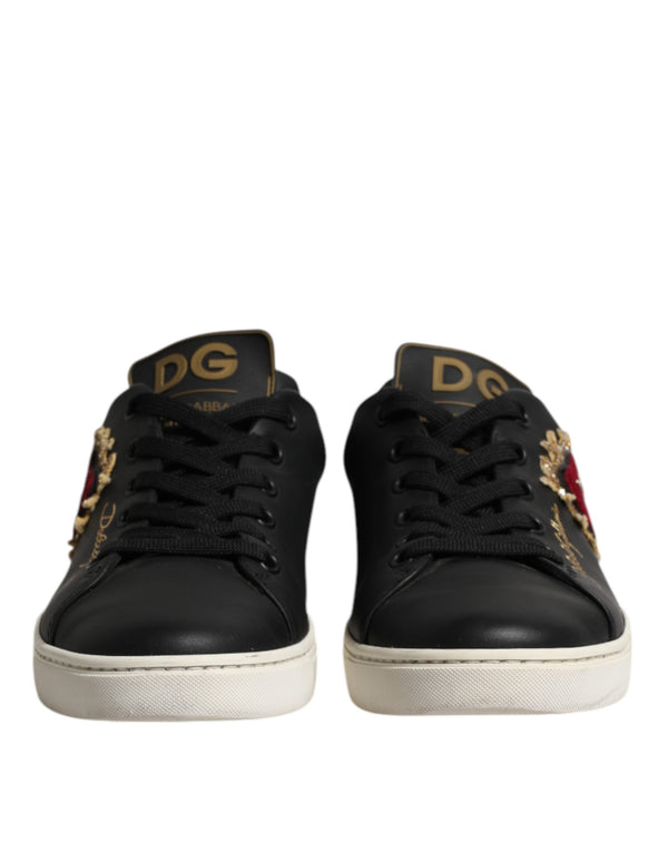Schwarzes Leder Sacred Heart Sneakers Schuhe