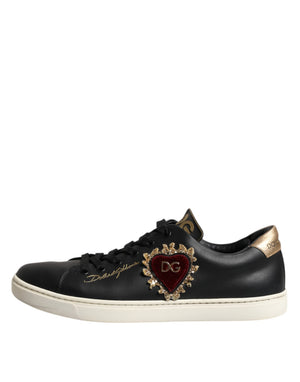 Schwarzes Leder Sacred Heart Sneakers Schuhe
