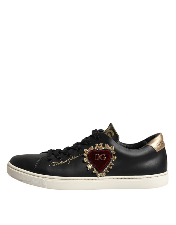 Schwarzes Leder Sacred Heart Sneakers Schuhe