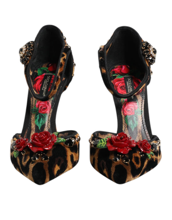 Braun Leopard Crystal Roses Pumps Schuhe
