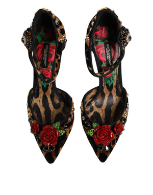 Braun Leopard Crystal Roses Pumps Schuhe
