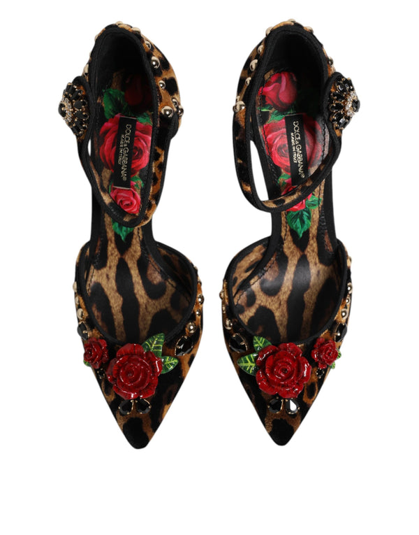Braun Leopard Crystal Roses Pumps Schuhe