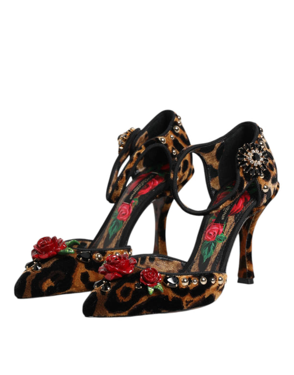 Braun Leopard Crystal Roses Pumps Schuhe