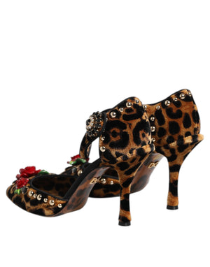 Braun Leopard Crystal Roses Pumps Schuhe