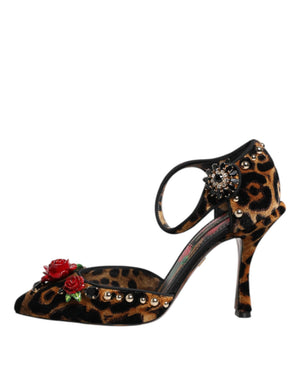 Braun Leopard Crystal Roses Pumps Schuhe
