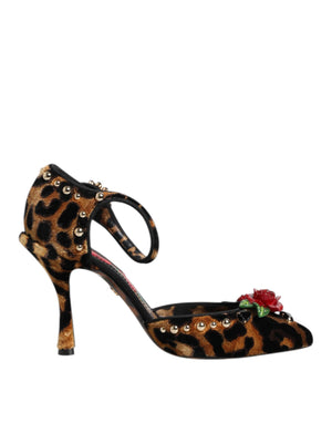 Braun Leopard Crystal Roses Pumps Schuhe