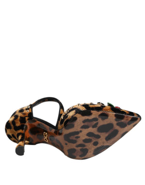 Braun Leopard Crystal Roses Pumps Schuhe