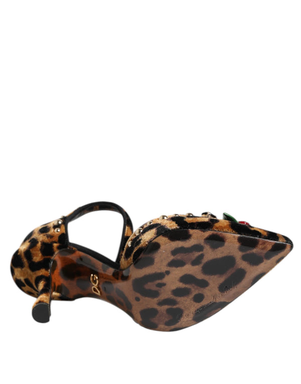 Braun Leopard Crystal Roses Pumps Schuhe