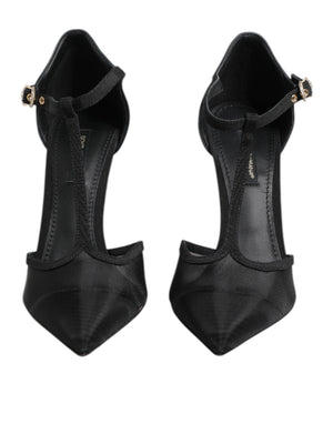Schwarz Mesh T-strap Stiletto High Heels Schuhe