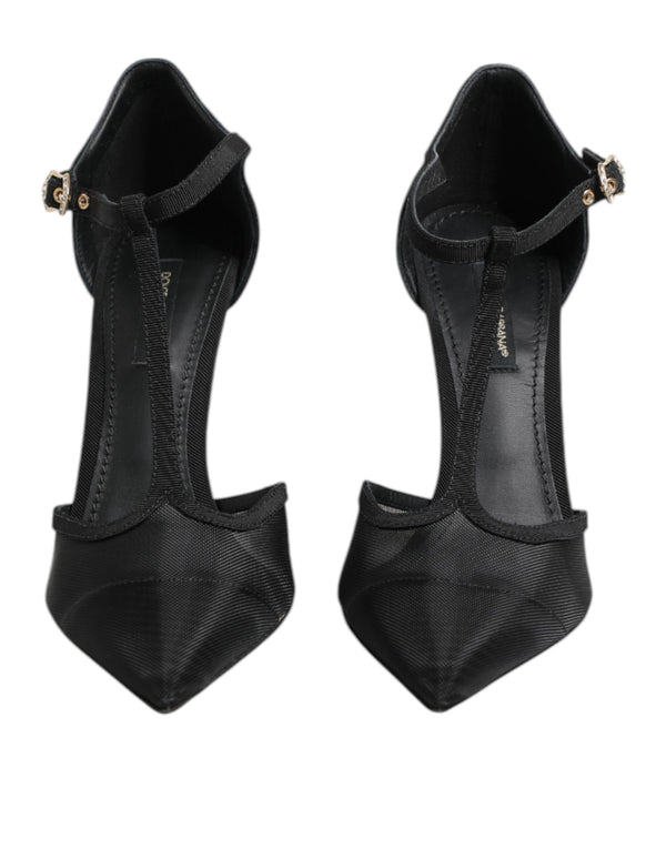 Schwarz Mesh T-strap Stiletto High Heels Schuhe