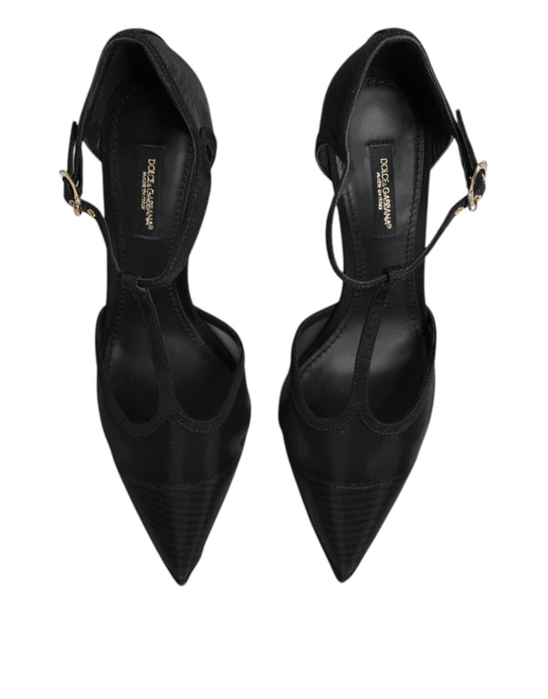 Schwarz Mesh T-strap Stiletto High Heels Schuhe