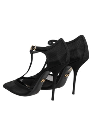 Schwarz Mesh T-strap Stiletto High Heels Schuhe