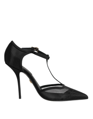 Schwarz Mesh T-strap Stiletto High Heels Schuhe