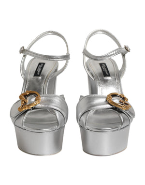 Silberne Logo-Knöchelriemen-Absätze Sandalen Schuhe