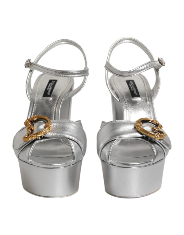 Silberne Logo-Knöchelriemen-Absätze Sandalen Schuhe