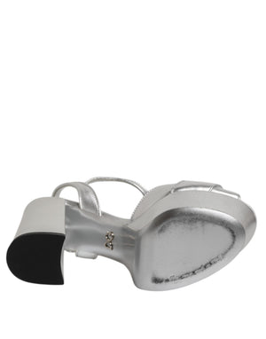Silberne Logo-Knöchelriemen-Absätze Sandalen Schuhe