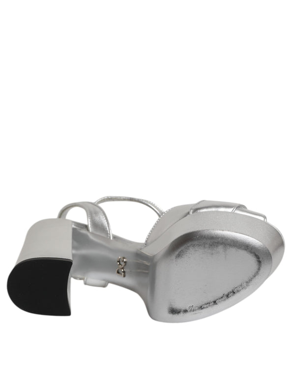 Silberne Logo-Knöchelriemen-Absätze Sandalen Schuhe