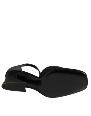 Schwarze Leder Logo-Knöchelriemen-Sandalen Schuhe