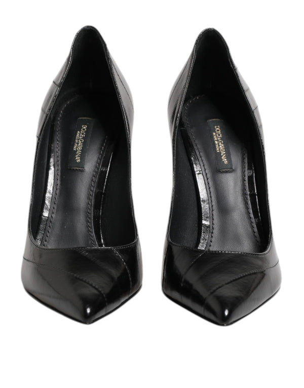 Schwarz Leder Stiletto High Heels Pumps Schuhe