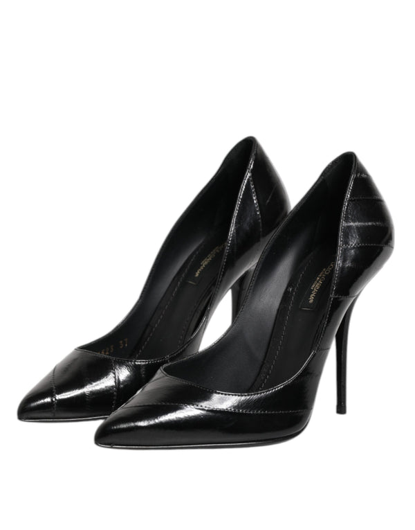 Schwarz Leder Stiletto High Heels Pumps Schuhe