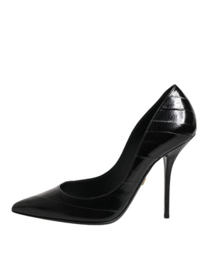 Schwarz Leder Stiletto High Heels Pumps Schuhe
