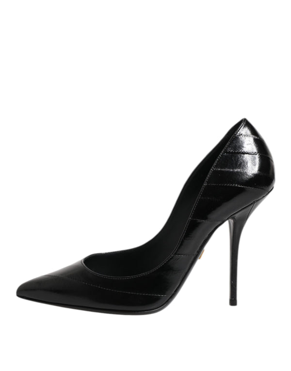 Schwarz Leder Stiletto High Heels Pumps Schuhe