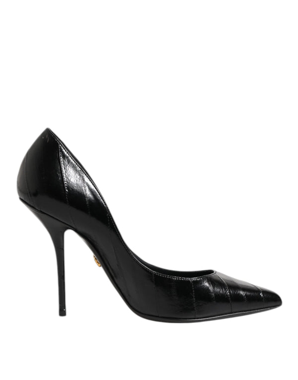 Schwarz Leder Stiletto High Heels Pumps Schuhe