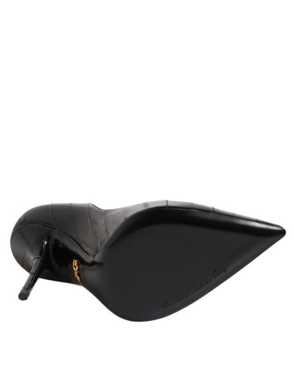 Schwarz Leder Stiletto High Heels Pumps Schuhe