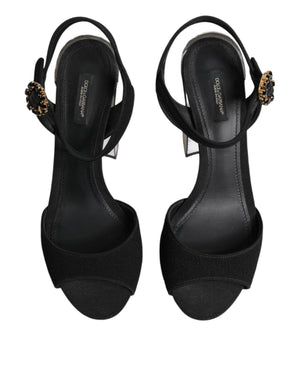 Schwarze Kristall-Knöchelriemen Keira Sandale Schuhe