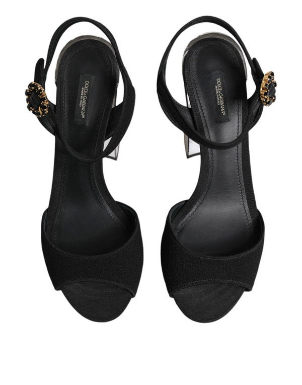 Schwarze Kristall-Knöchelriemen Keira Sandale Schuhe