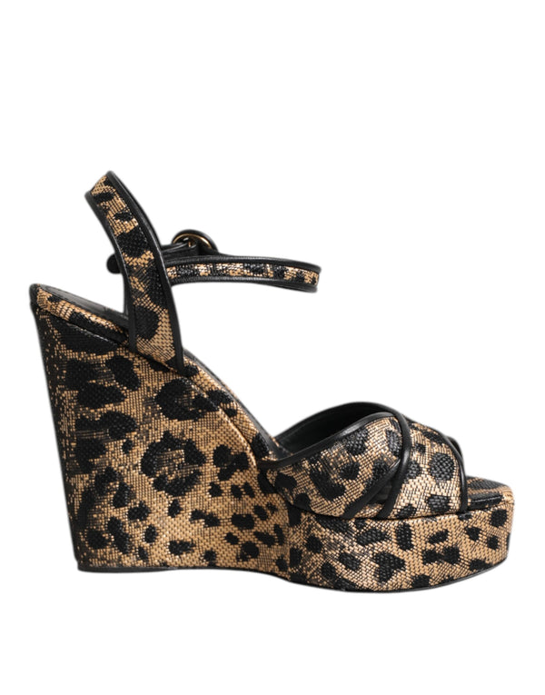 Braun Leopard Wedges Riemchensandalen Schuhe
