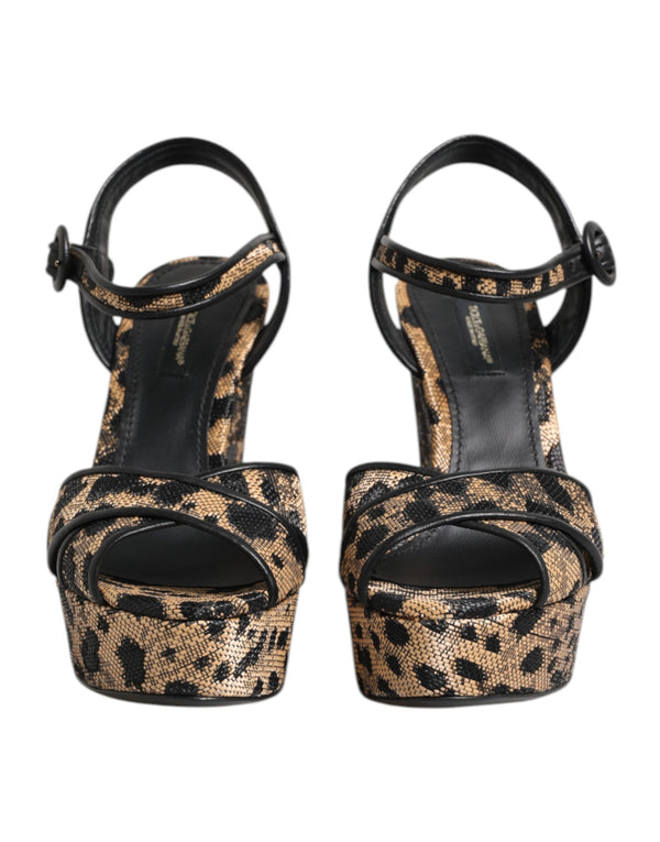 Braun Leopard Wedges Riemchensandalen Schuhe