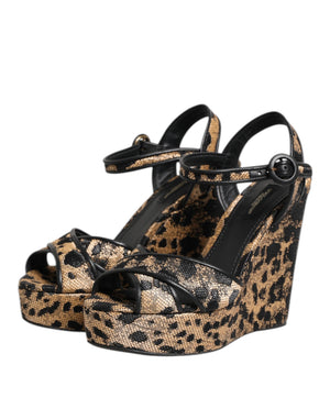 Braun Leopard Wedges Riemchensandalen Schuhe