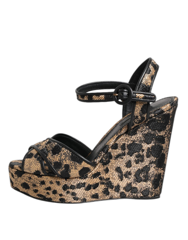 Braun Leopard Wedges Riemchensandalen Schuhe