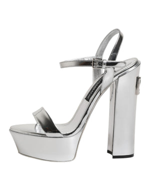 Silberne Leder Plateau Keira Sandalen Schuhe