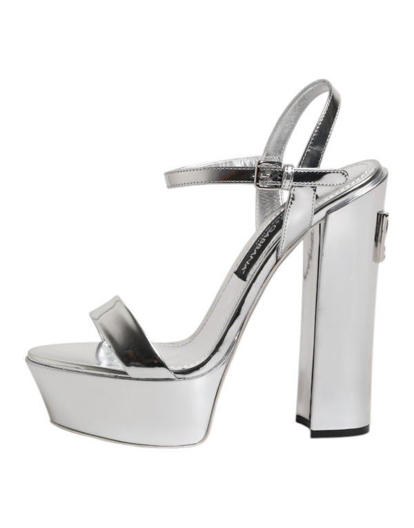Silberne Leder Plateau Keira Sandalen Schuhe