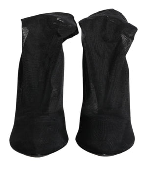 Schwarz Seide Stretch Mesh Socke Stiefel Schuhe