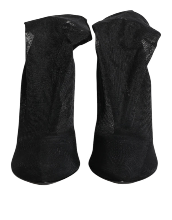Schwarz Seide Stretch Mesh Socke Stiefel Schuhe