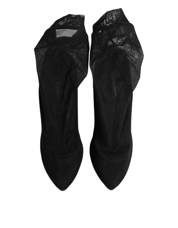 Schwarz Seide Stretch Mesh Socke Stiefel Schuhe