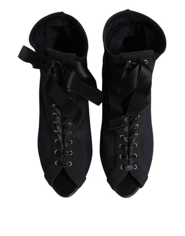 Schwarz Stiletto Heels Lace Up Stiefel Schuhe
