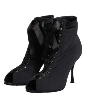 Schwarz Stiletto Heels Lace Up Stiefel Schuhe