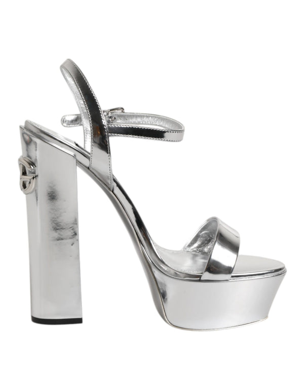 Silberne Leder Plateau Keira Sandalen Schuhe