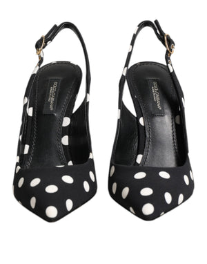 Schwarz Weiß Gepunktete Stiletto Slingback Schuhe